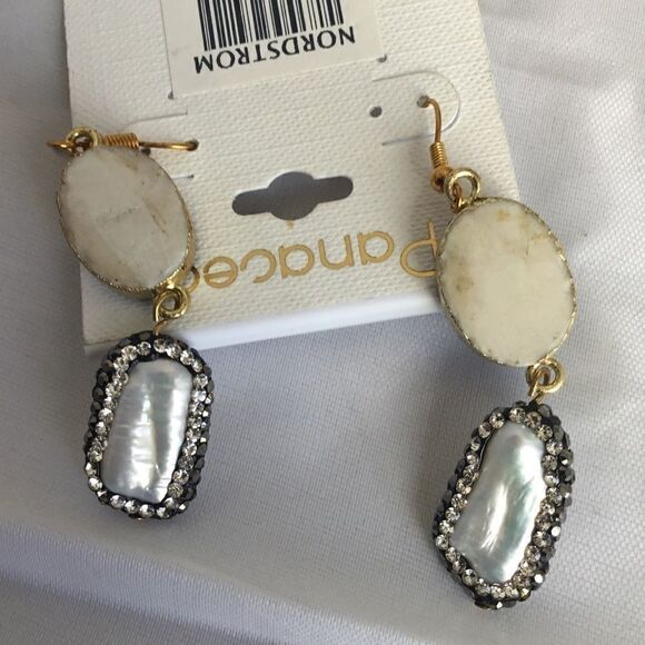 Panacea Drusy & Freshwater Pearl Drop Earring (G1) - Picture 3 of 4